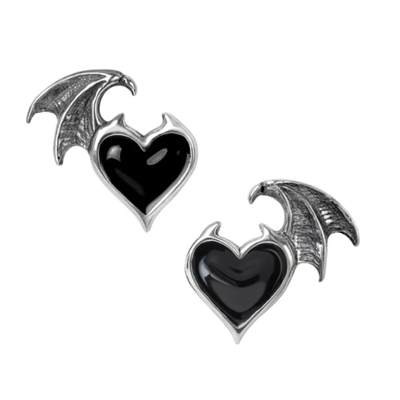 Boutique Jewelry - #5 Bat Wing Black Heart Earrings Goth Earrings Alternative Witch Punk Batman